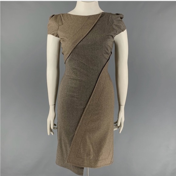 Zac Posen Grey Brown Wool Blend Stripe Shift Dress - Picture 10 of 11